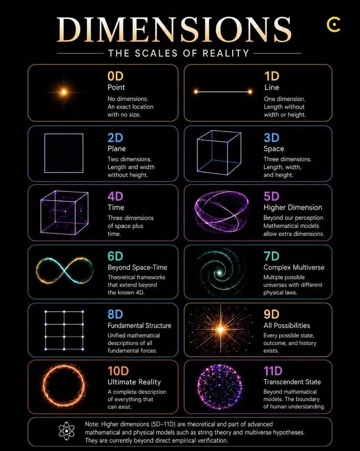 Dimensions, the scales of reality infographic